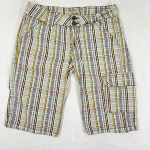 BeBop Plaid Cargo Shorts in White, Brown, Yellow, Blue